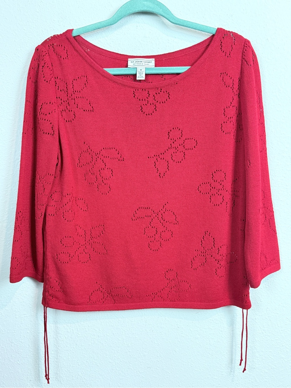 St. John Sport Red Cherry Ruched Side Knit Top M
